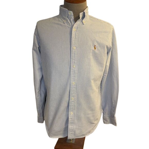 Ralph Lauren Oxford Classic Fit Blue /White Stripe Button Down Shirt Sz. M - Picture 1 of 9